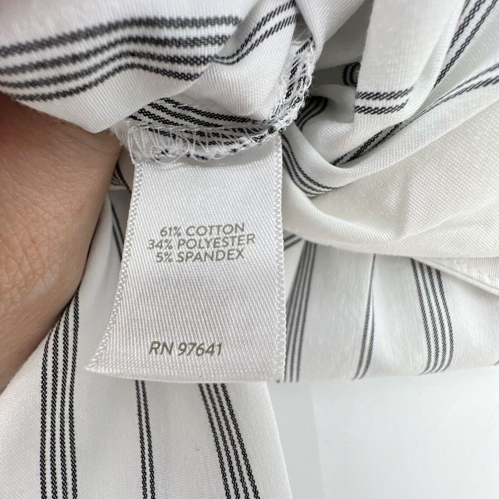 J Jill White Black Vertical Stripe Button down Long Sleeve High Low blouse Sz PL - Picture 3 of 7